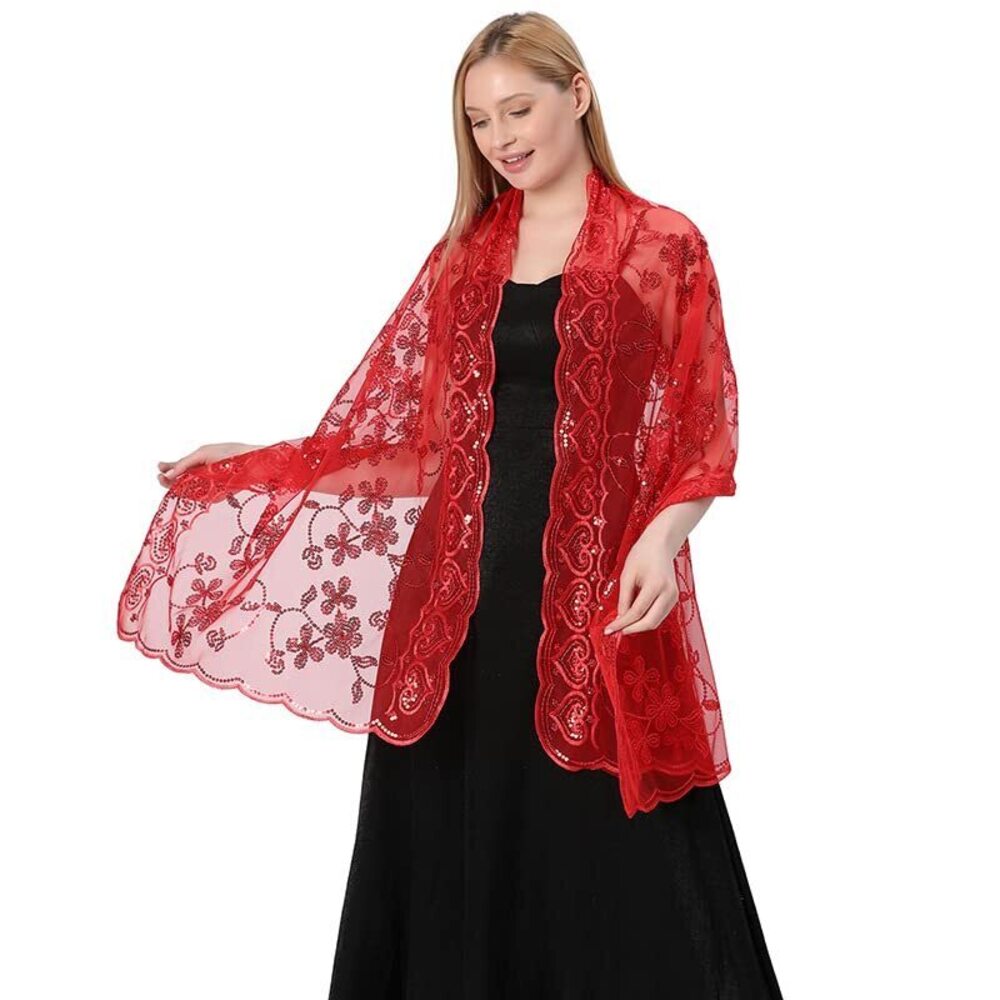 3421 Women Rectangle Glitter Floral Lace Shawls Wraps For Evening Dresses